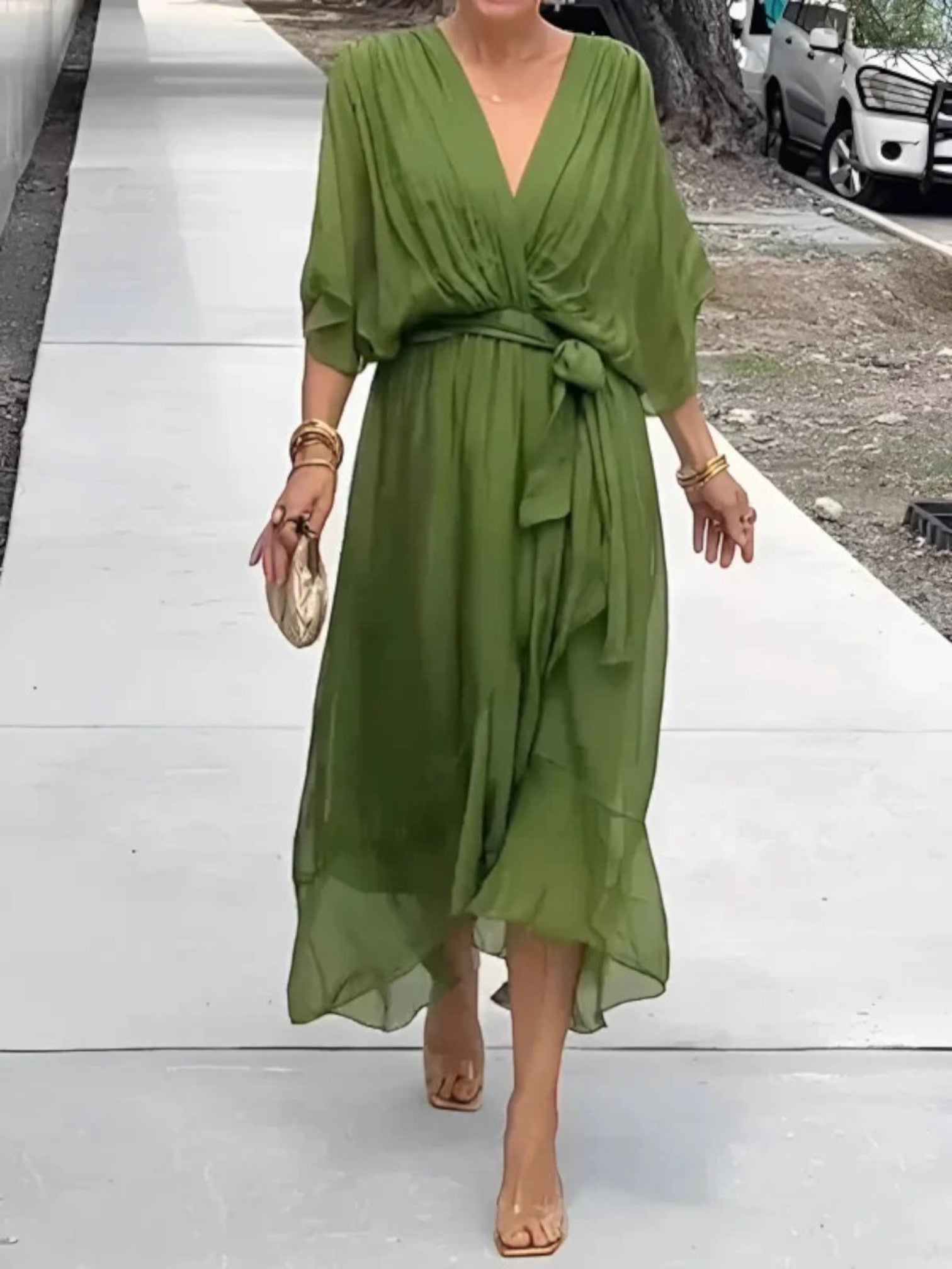 Anaëlle | Robe D'été Confortable À Col En V Pour Femmes | Midi