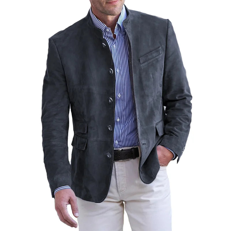 Veste Simple Boutonnage À Col Mao Pour Homme | Décontractée