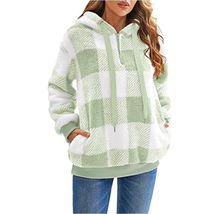 Pull À Carreaux Décontracté À Capuche Pour Femme | Hiver