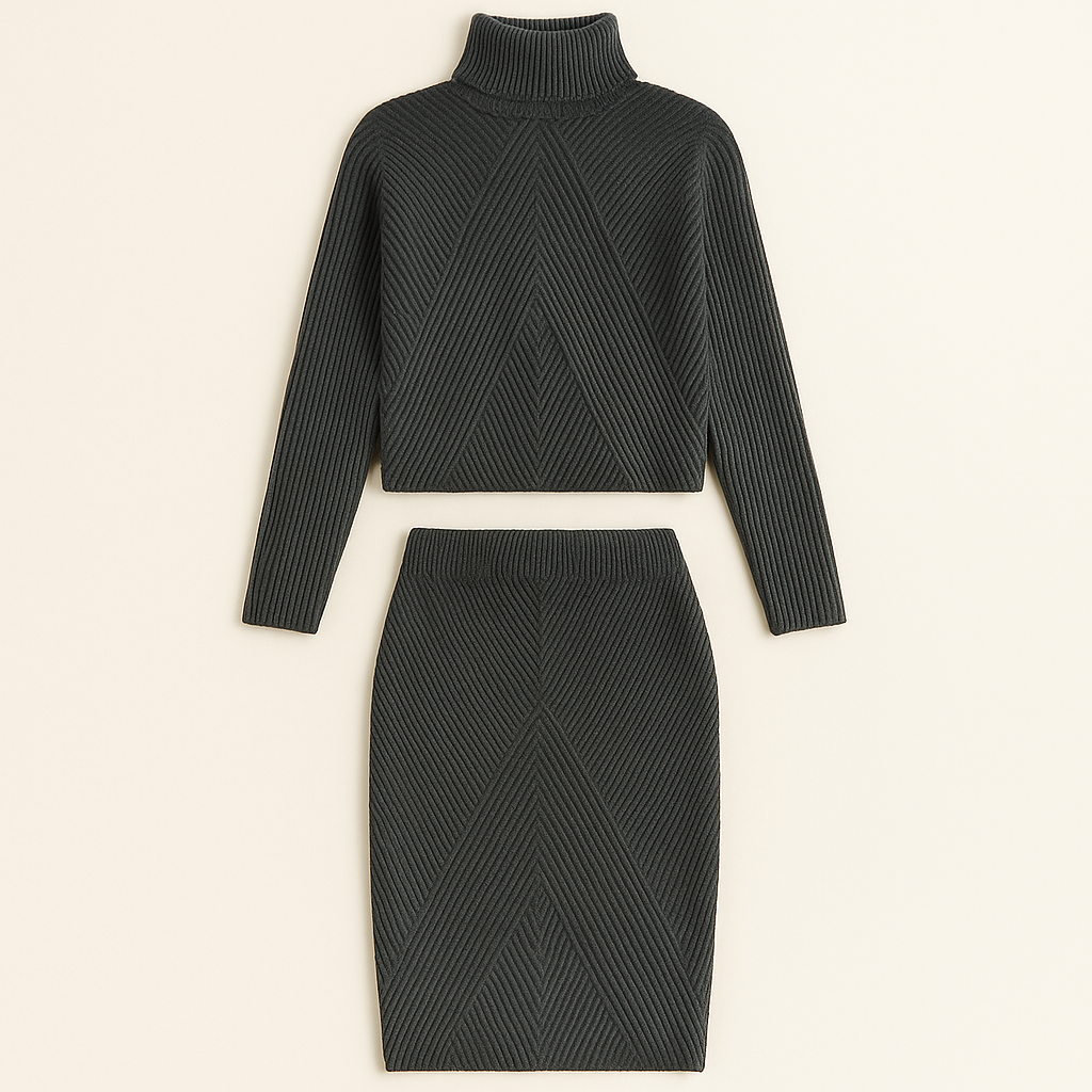 Pull Et Jupe En Maille Côtelée | Col Montant