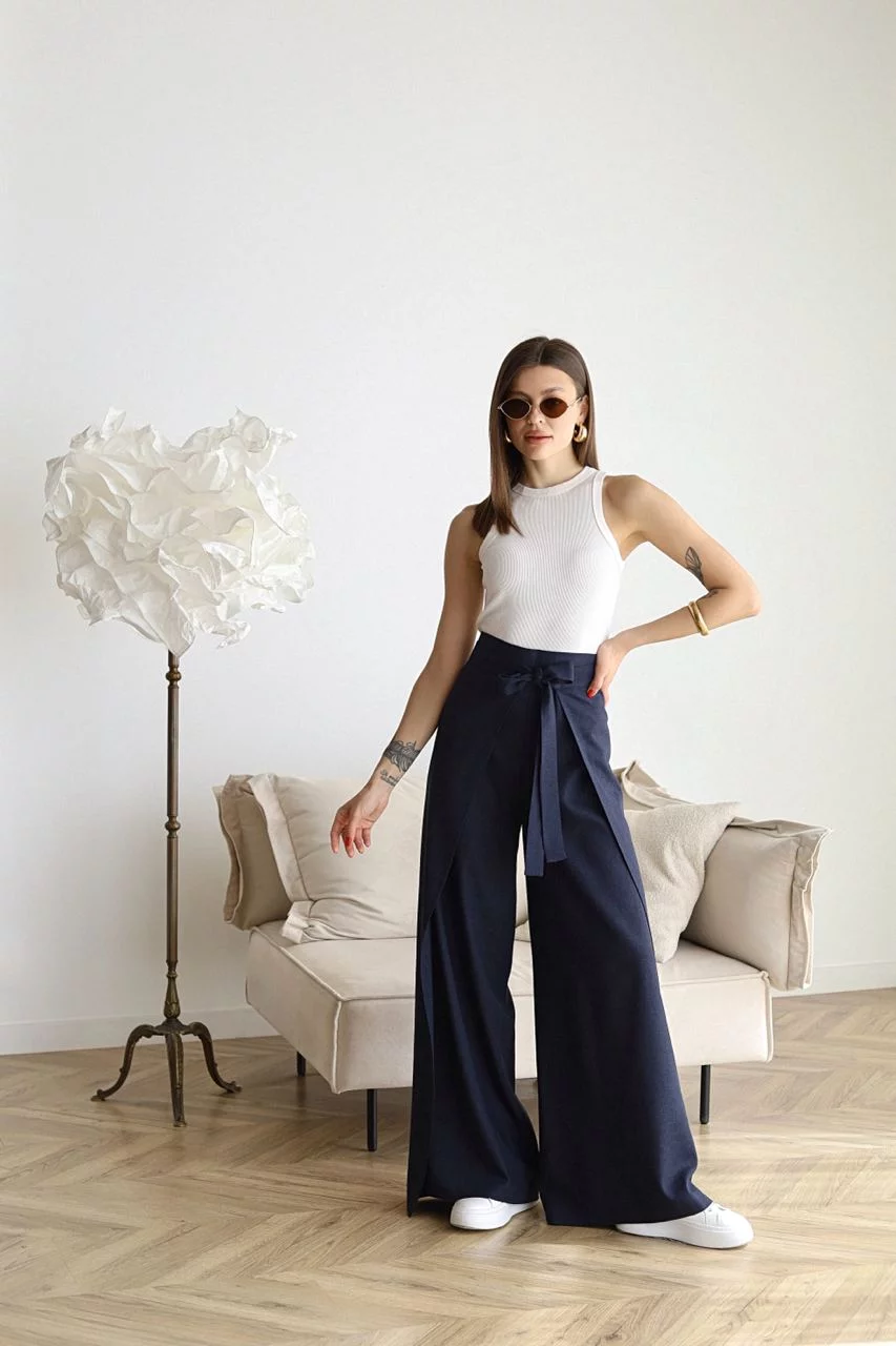 Pantalon Large À Nouer Et À Ceinture Pour Femme | Taille Haute