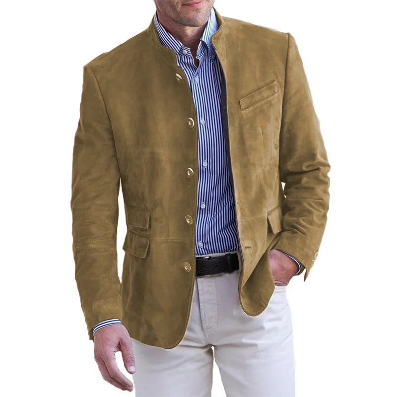 Veste Simple Boutonnage À Col Mao Pour Homme | Décontractée
