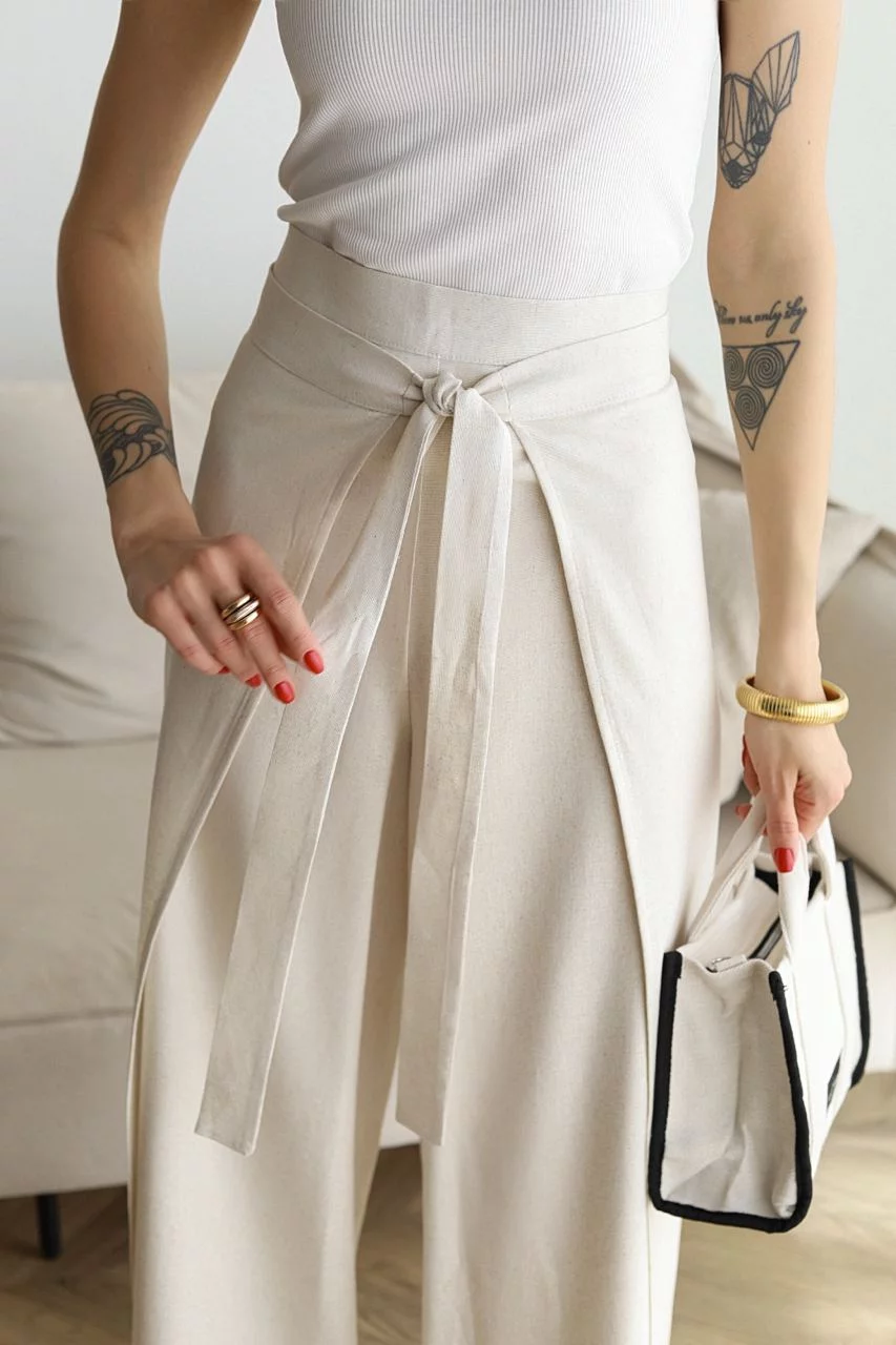 Pantalon Large À Nouer Et À Ceinture Pour Femme | Taille Haute