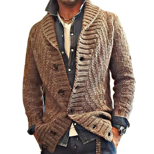 Cardigan Boutonné D'hiver À Revers Pour Homme | Manches Longues
