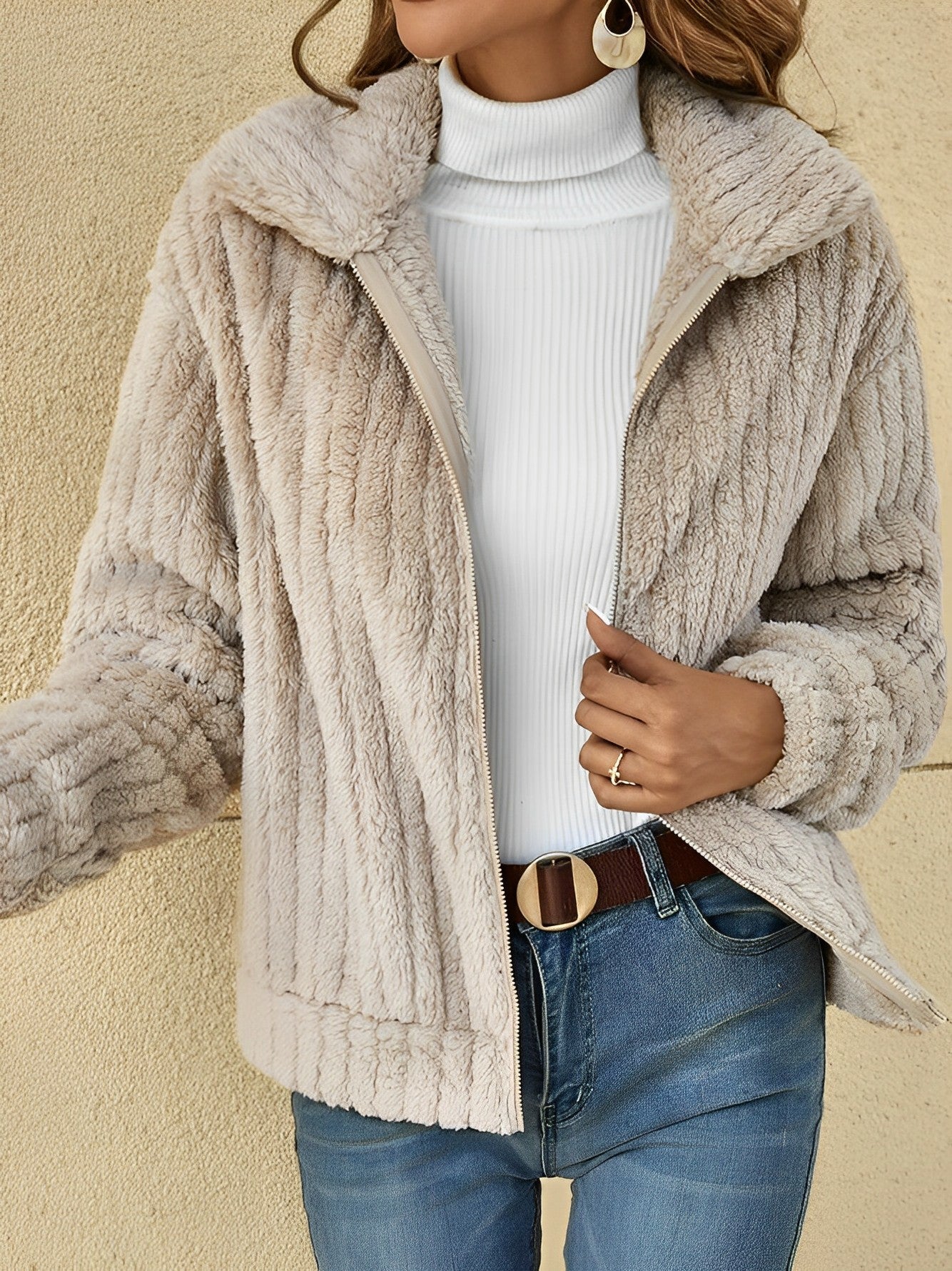 Veste Teddy À Col Montant Pour Femme | Décontractée