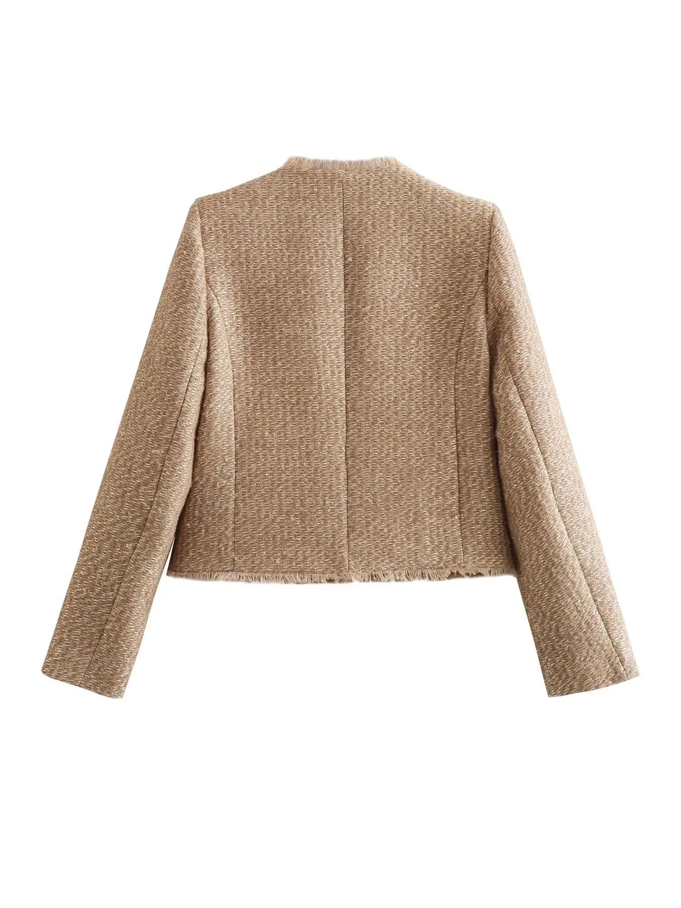 Veste Classique En Tweed Multi-Poches Pour Femme | Courte