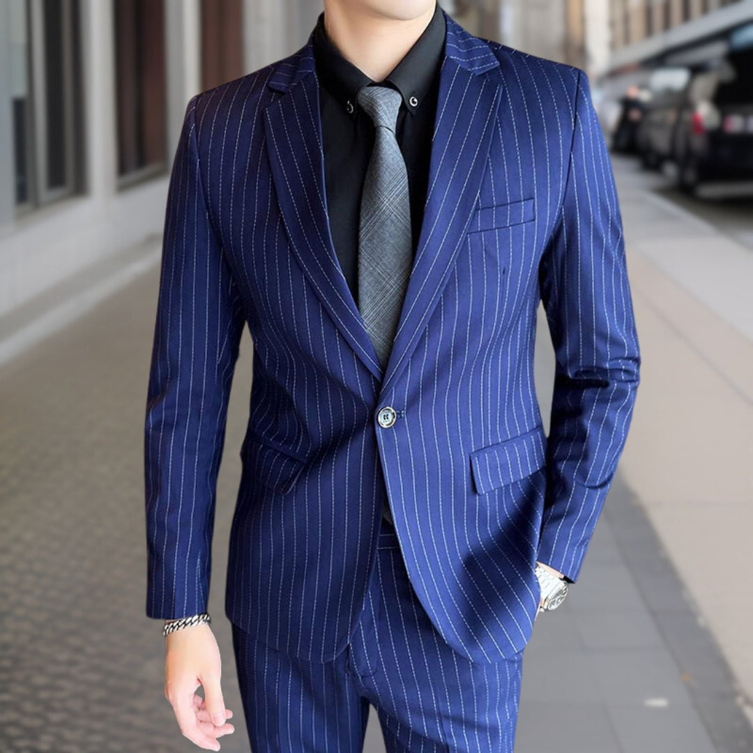 Costume Deux Pièces Élégant À Rayures Pour Homme | Coupe Droite