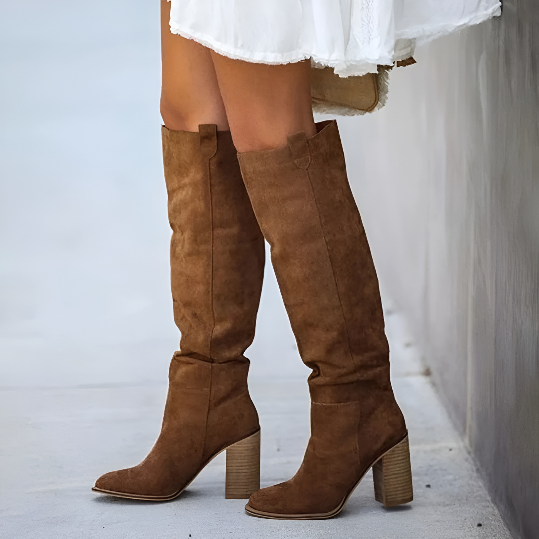 Bottes D'hiver En Daim Pour Femme À Bout Pointu | Talon Carré