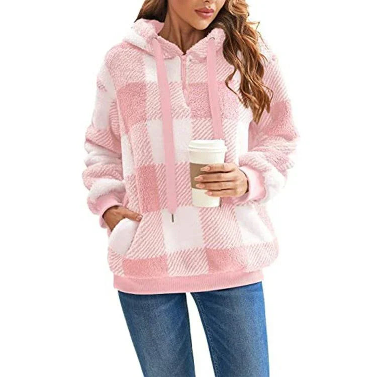 Pull À Carreaux Décontracté À Capuche Pour Femme | Hiver