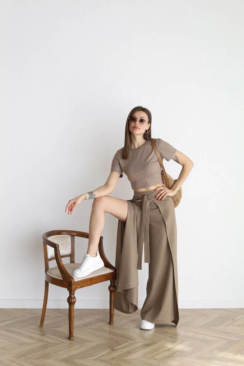 Pantalon Large À Nouer Et À Ceinture Pour Femme | Taille Haute