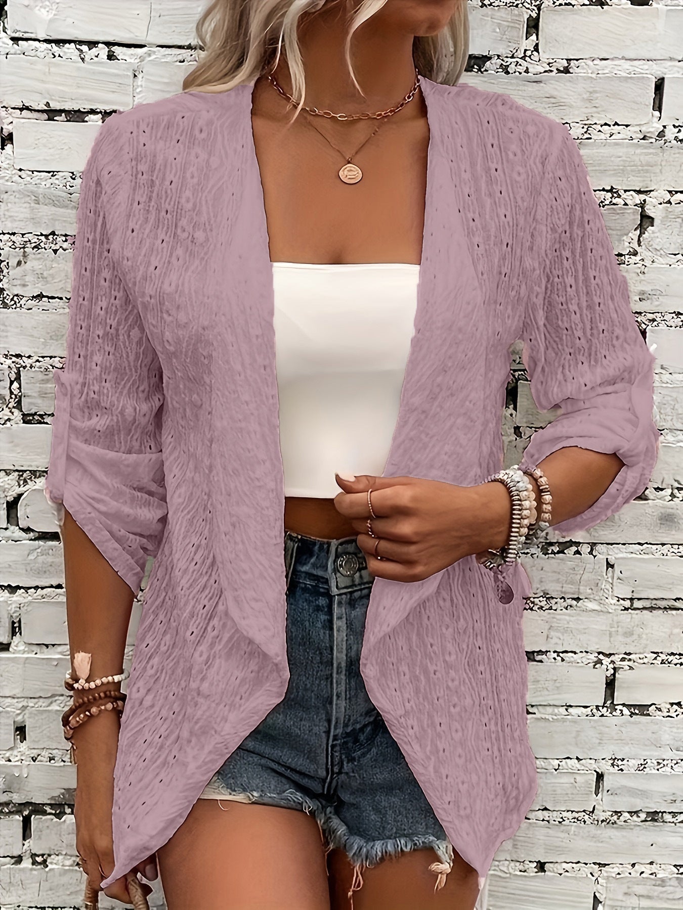 Cardigan Bohème En Tricot Pour Femme | Manches Retroussées
