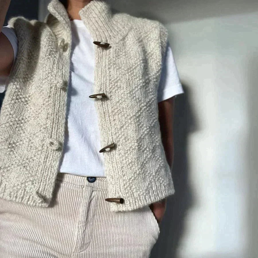Gilet En Tricot Classique Avec Fermeture À Boutons Pour Femme | Beige