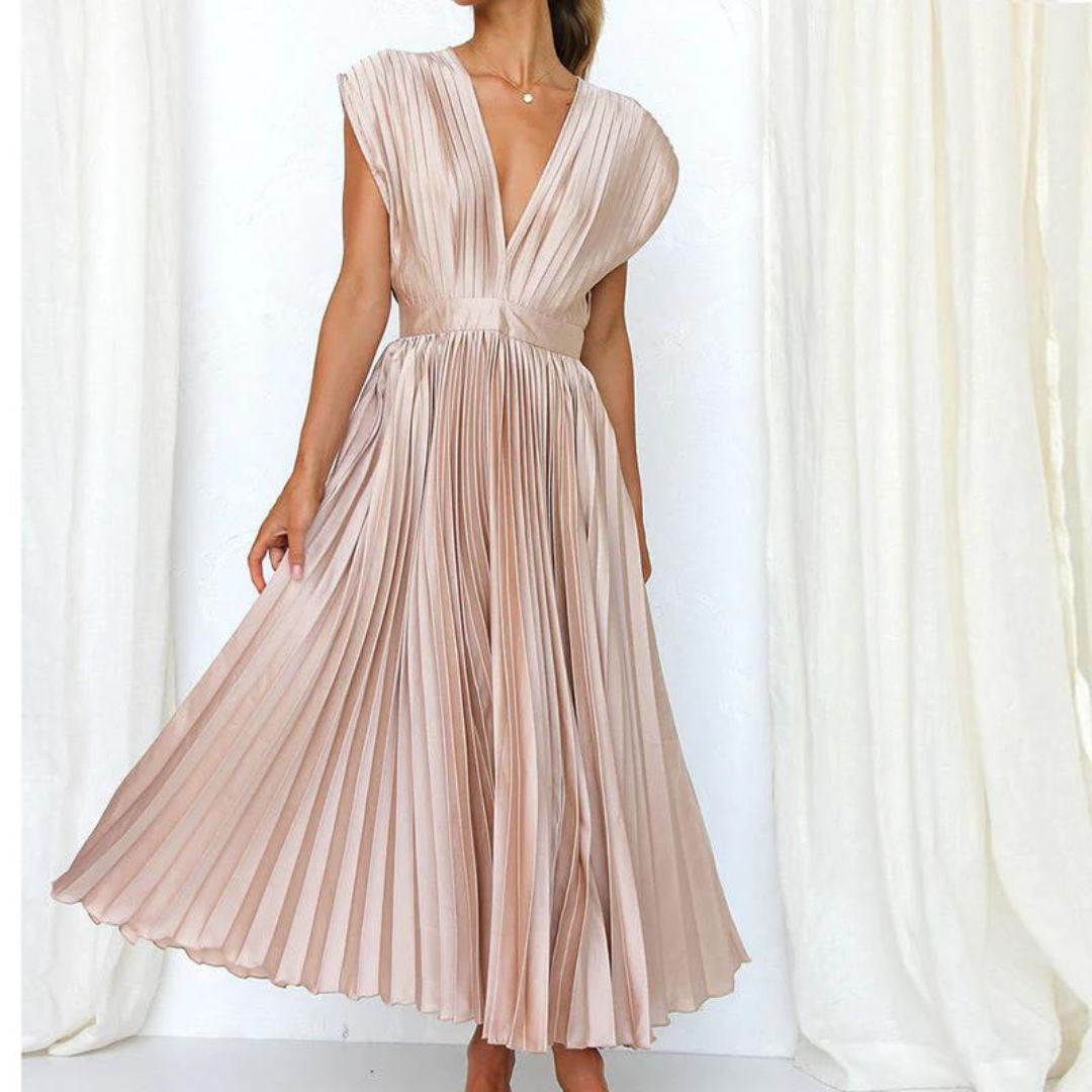 Robe De Soirée Midi Col En V Pour Femme | Sans Manches