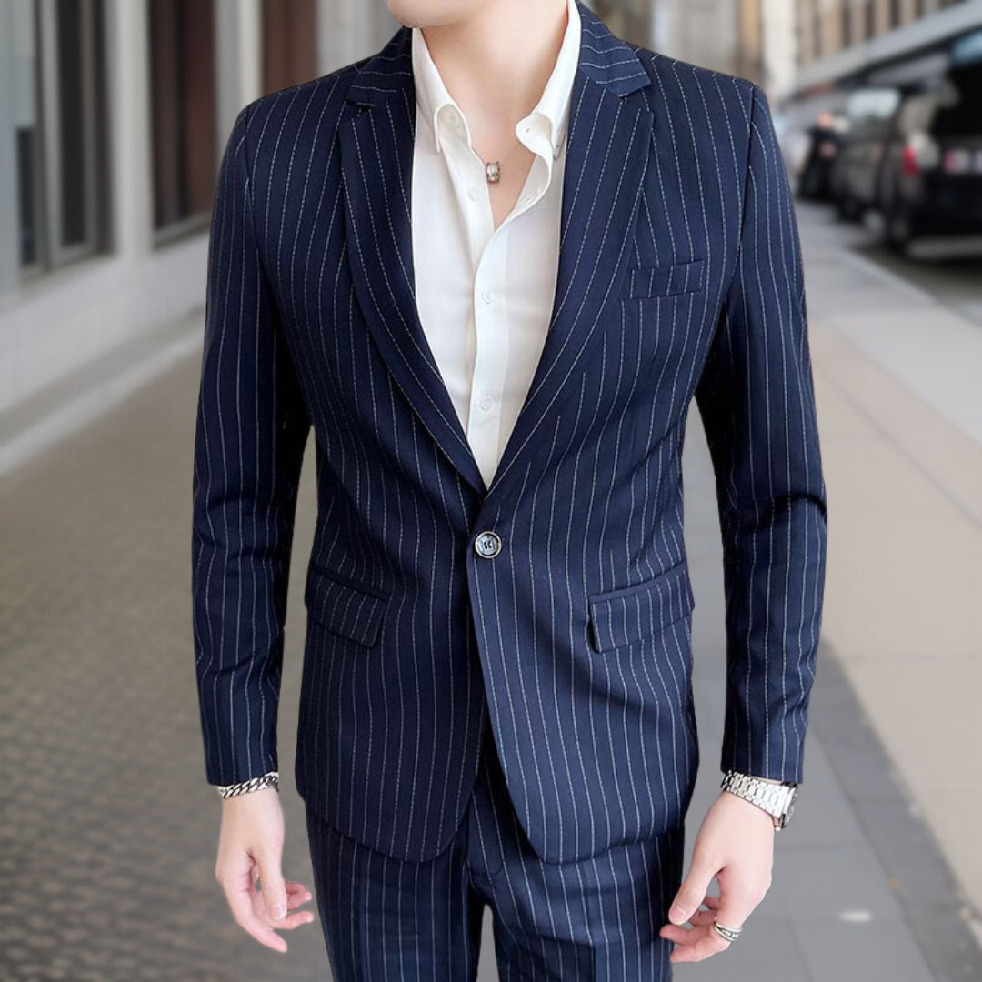 Costume Deux Pièces Élégant À Rayures Pour Homme | Coupe Droite