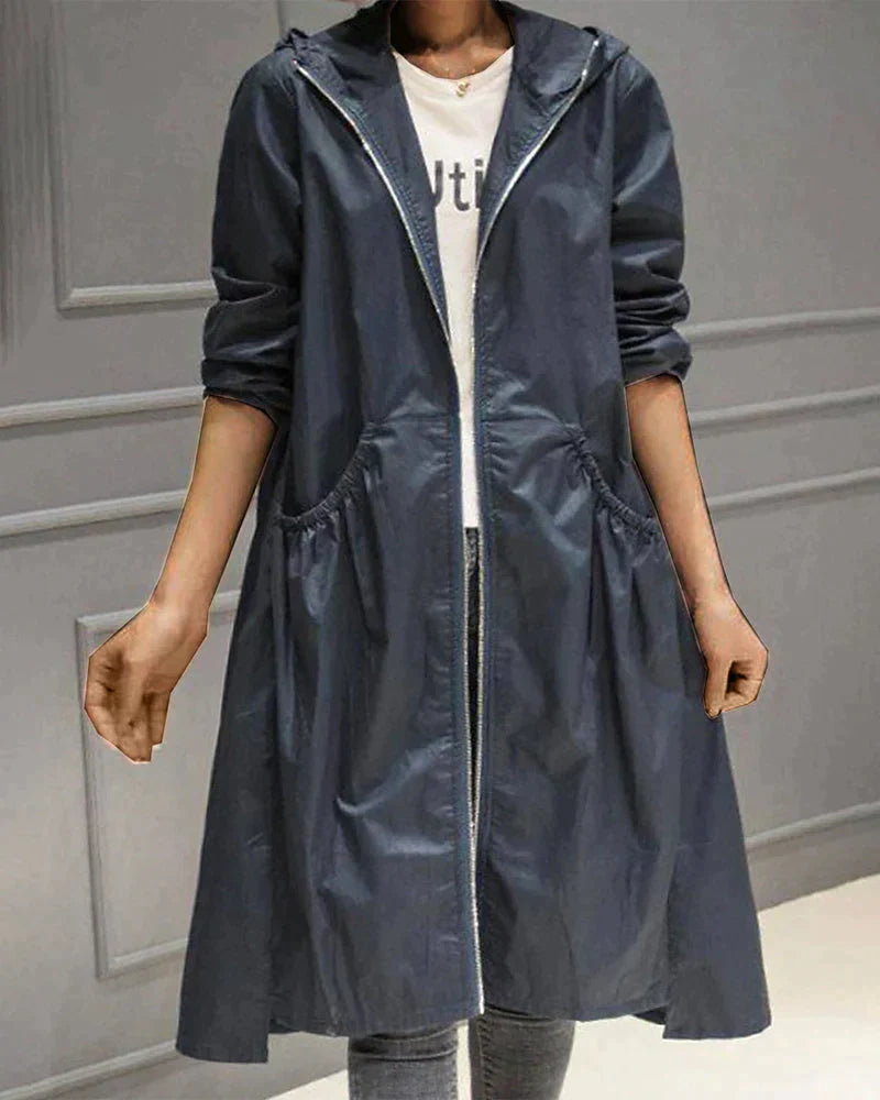 Veste De Pluie Longue Zippée Pour Femme | Capuche
