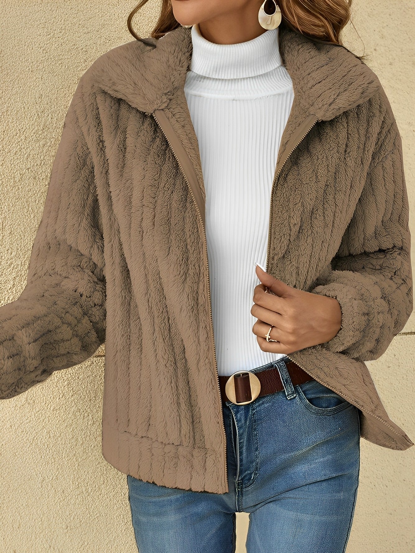Veste Teddy À Col Montant Pour Femme | Décontractée