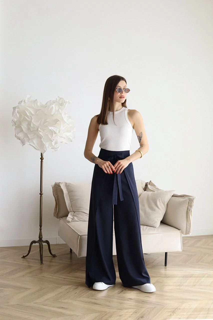 Pantalon Large À Nouer Et À Ceinture Pour Femme | Taille Haute