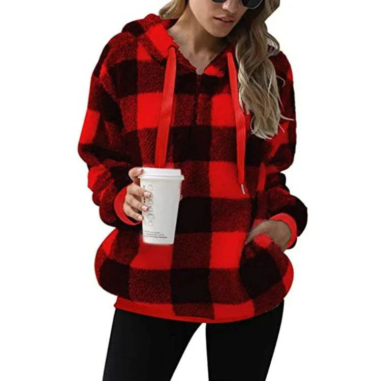 Pull À Carreaux Décontracté À Capuche Pour Femme | Hiver