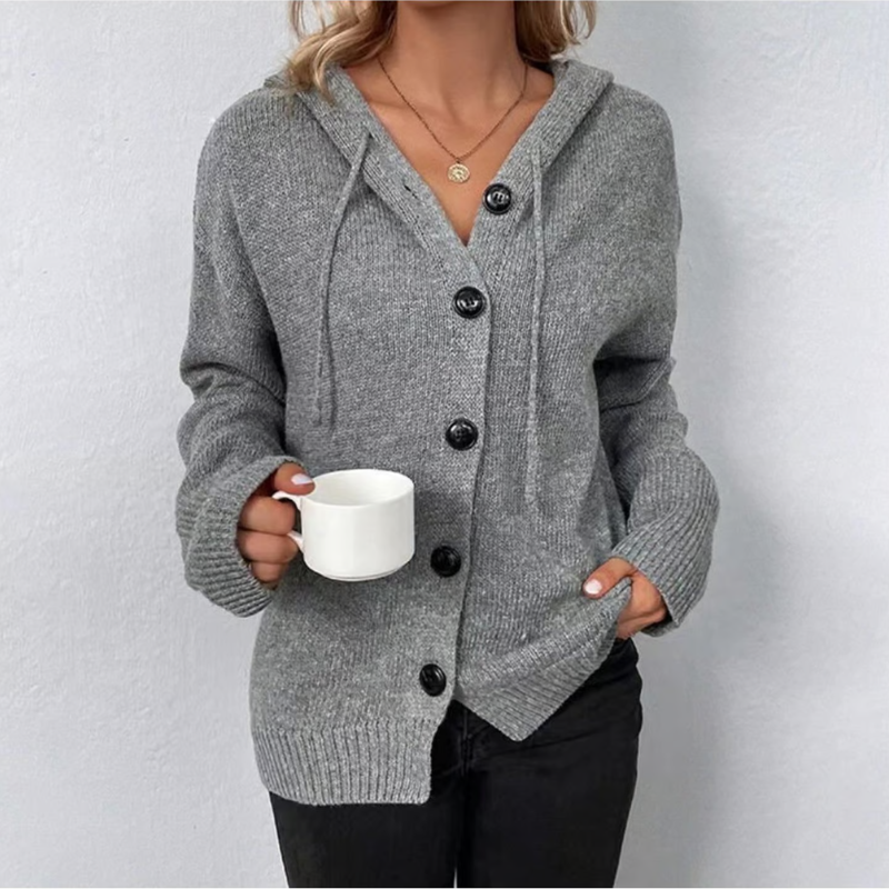 Cardigan décontracté pour femme avec capuche | Fermeture à boutons