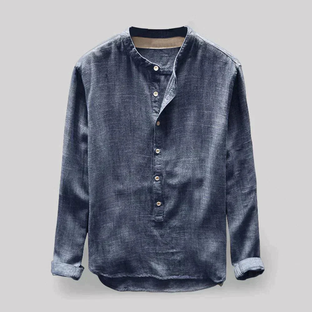 Chemise Simple À Col Henley Pour Homme | Manches Longues