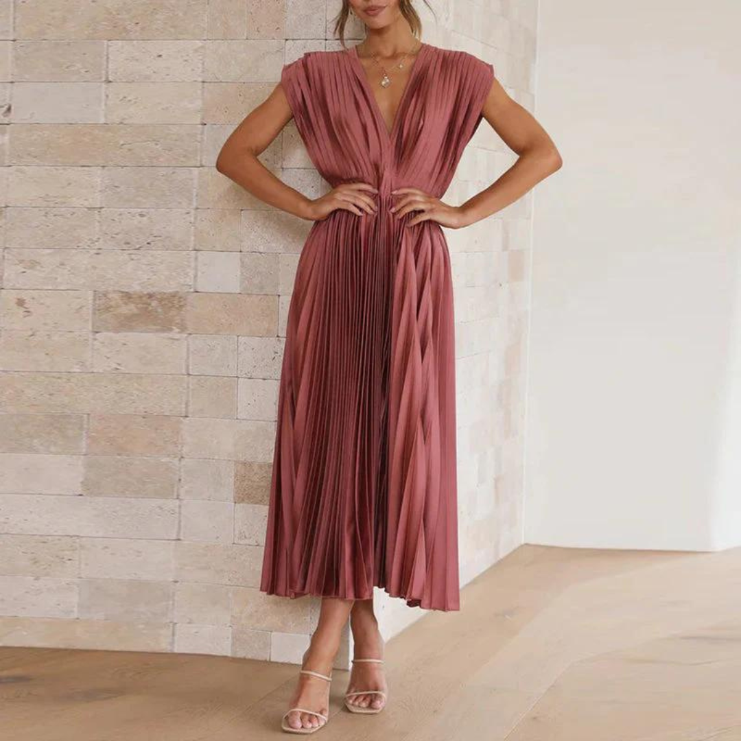 Robe De Soirée Midi Col En V Pour Femme | Sans Manches