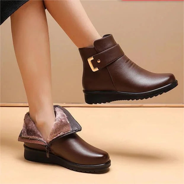 Bottines D'hiver En Cuir Souple À Boucle Pour Femme | Tendance