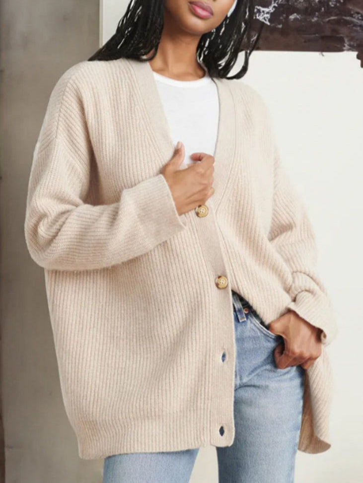 Cardigan D'hiver Oversize Boutonné Pour Femme | Manches Longues