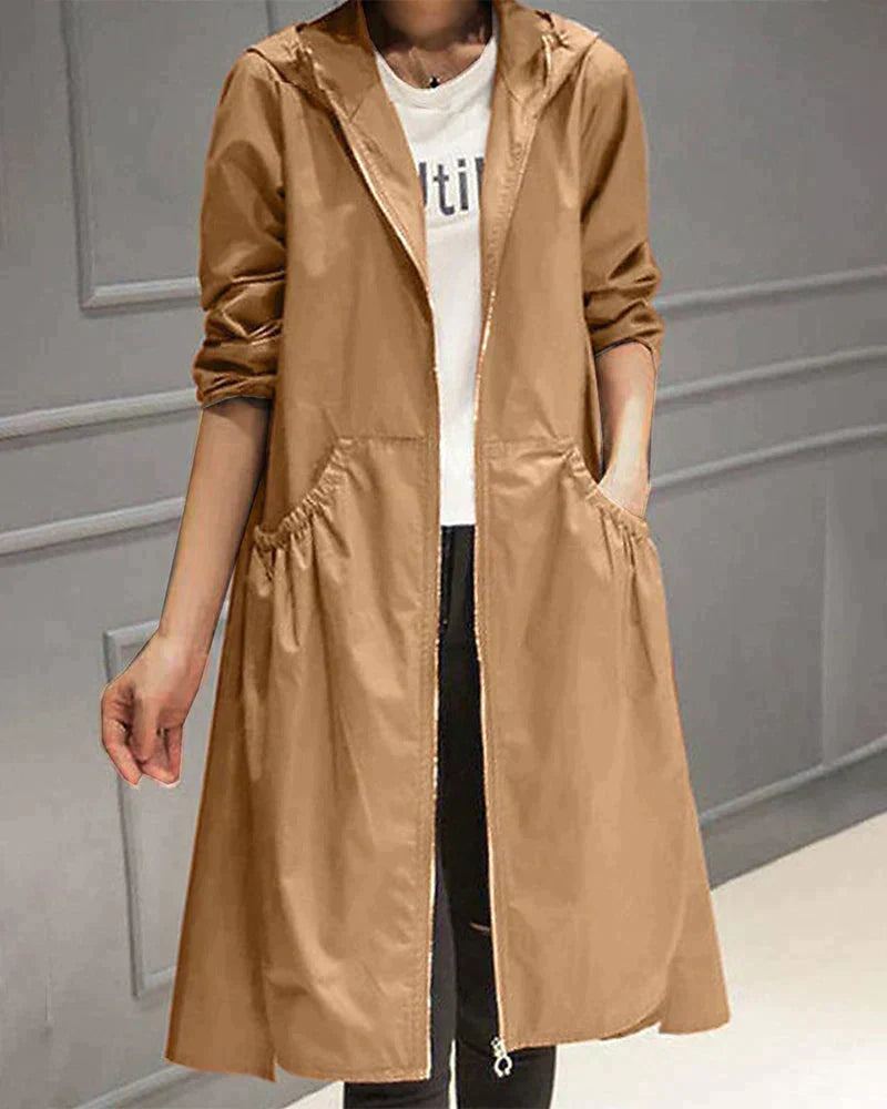 Veste De Pluie Longue Zippée Pour Femme | Capuche