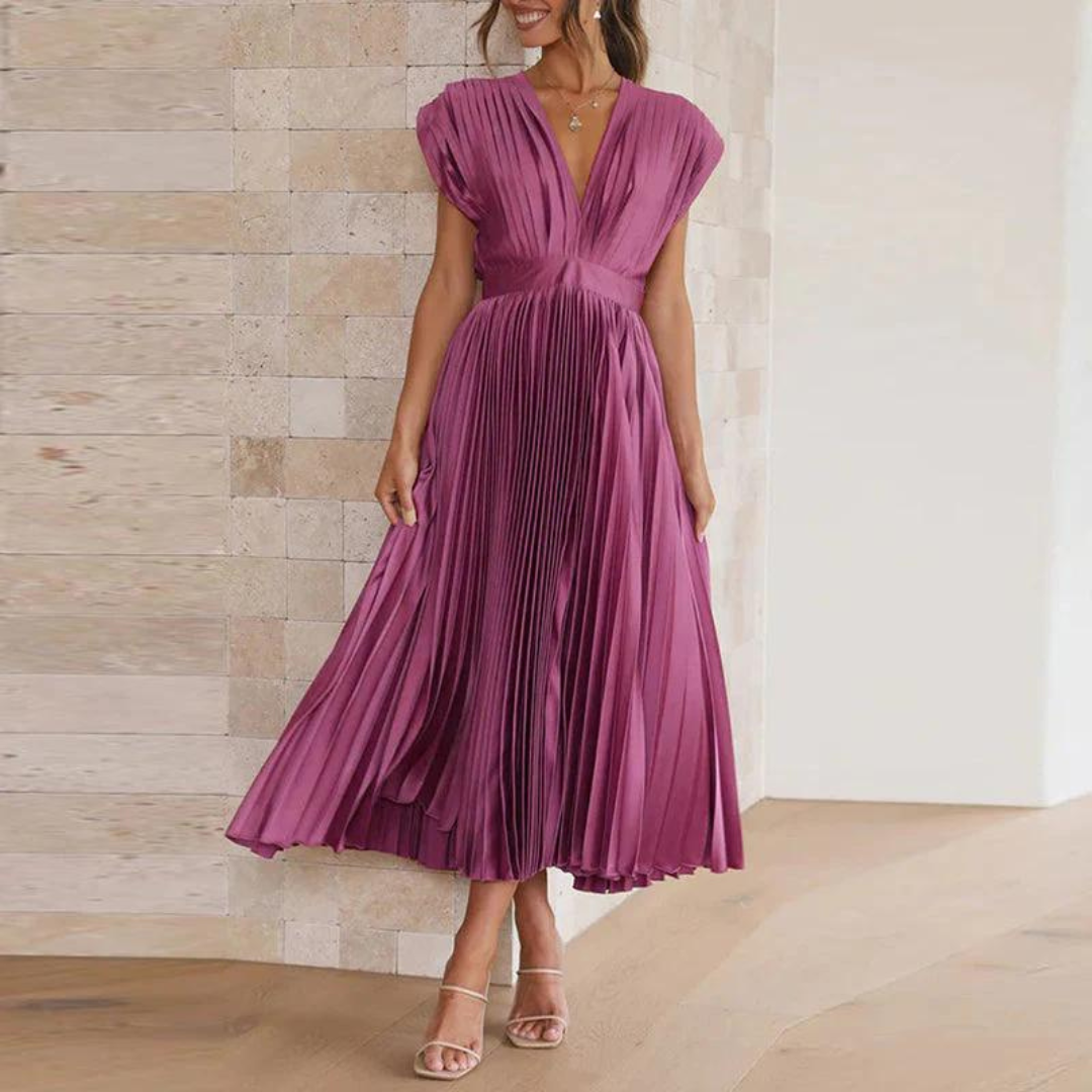 Robe De Soirée Midi Col En V Pour Femme | Sans Manches