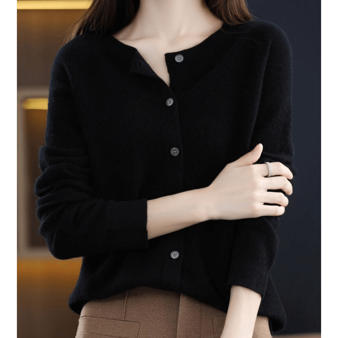 Cardigan En Cachemire À Boutons Et Manches Longues Pour Femme | Col Rond