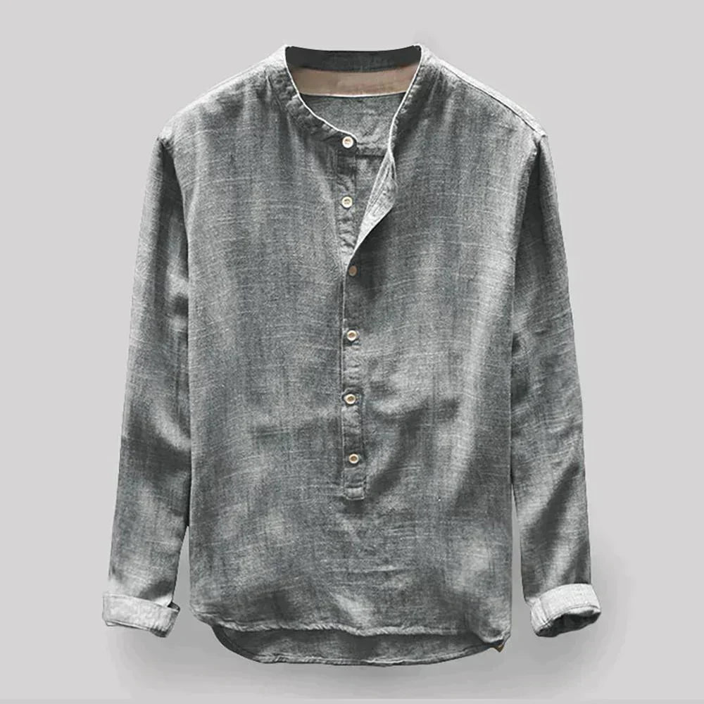 Chemise Simple À Col Henley Pour Homme | Manches Longues