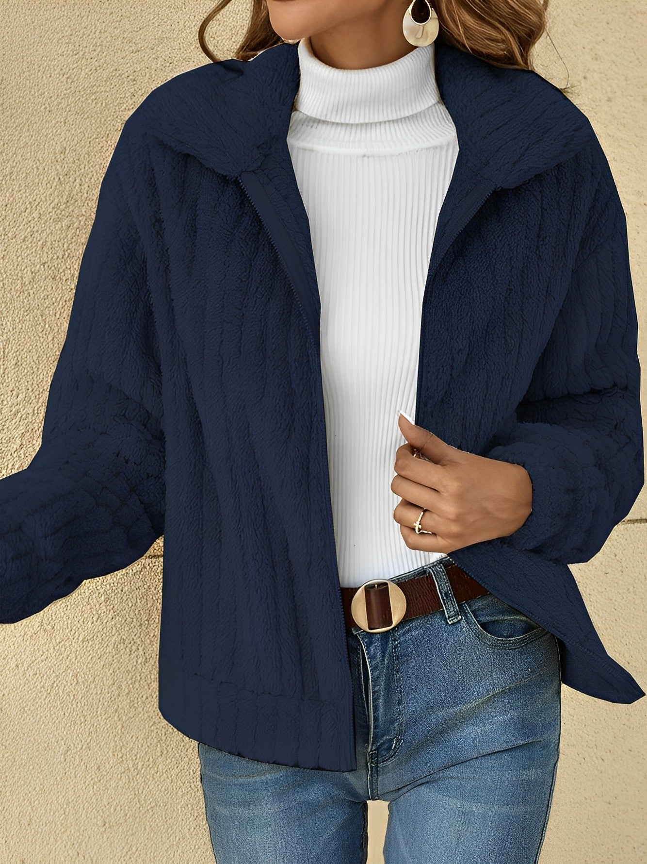 Veste Teddy À Col Montant Pour Femme | Décontractée