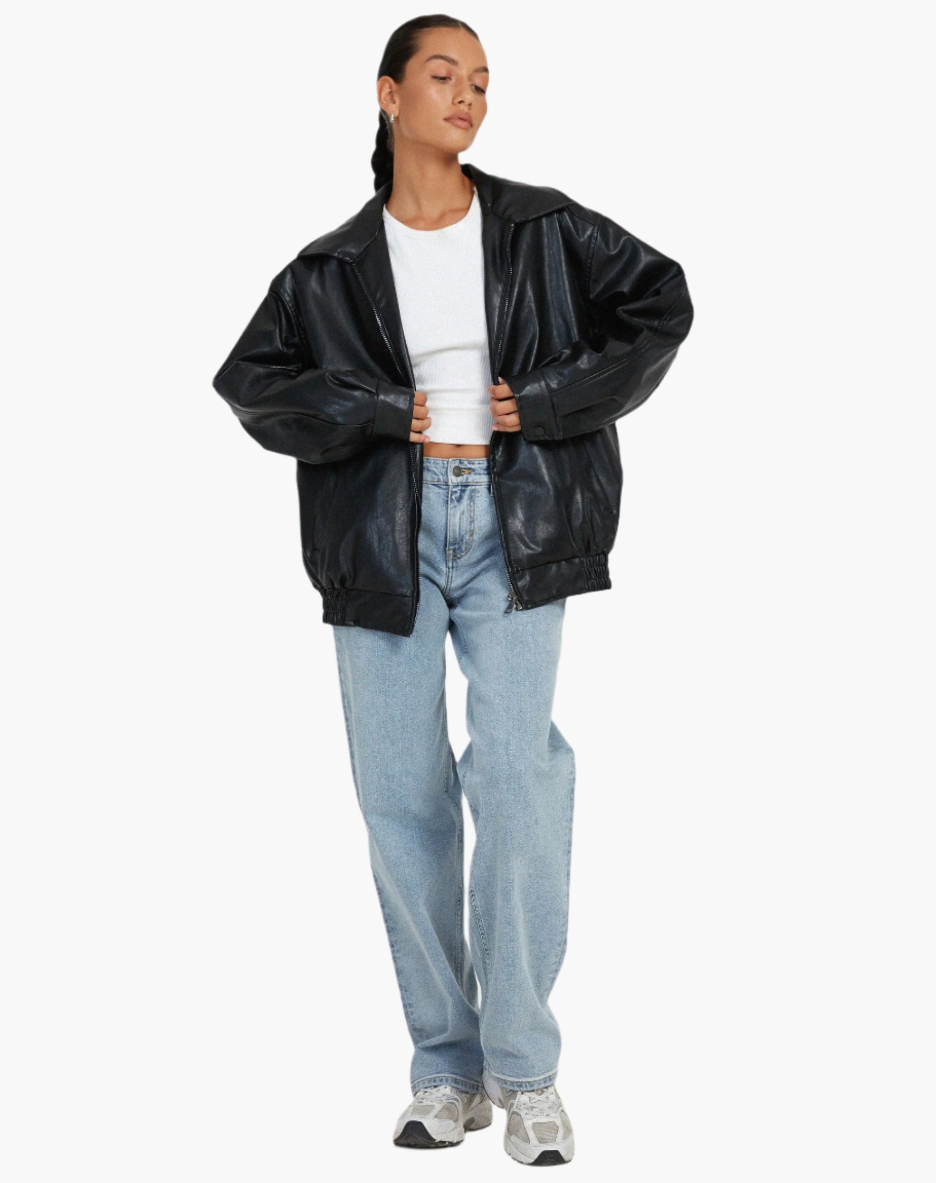 Veste En Cuir Surdimensionnée À Manches Longues Pour Femmes | Automne