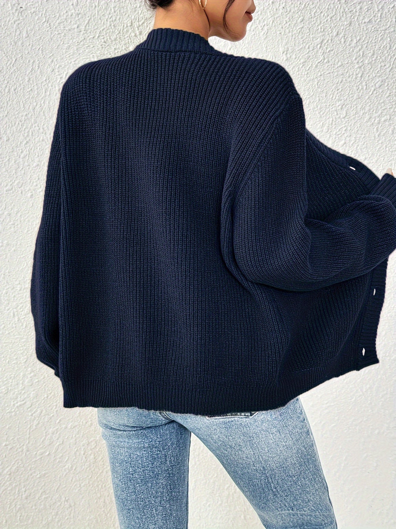 Cardigan uni pour femme en tricot avec manches longues | Hiver