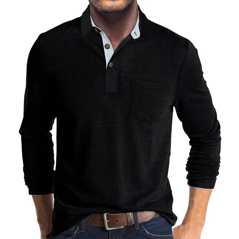 Polo À Manches Longues Pour Homme | Poche Poitrine
