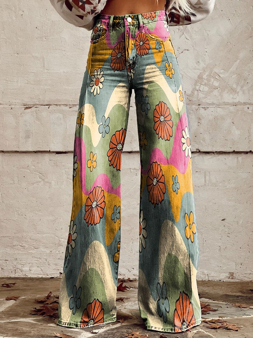 Pantalon Taille Haute Fleuri Pour Femme | Coupe Large