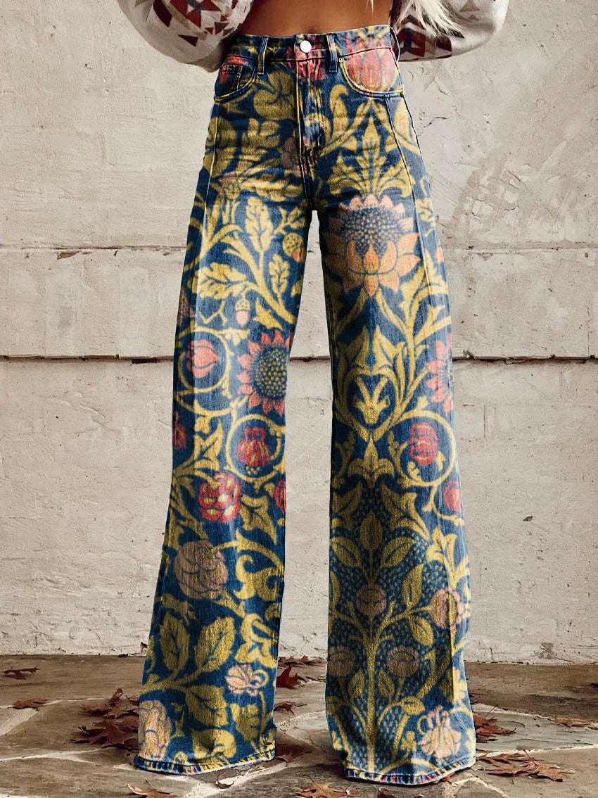 Pantalon Taille Haute Fleuri Pour Femme | Coupe Large