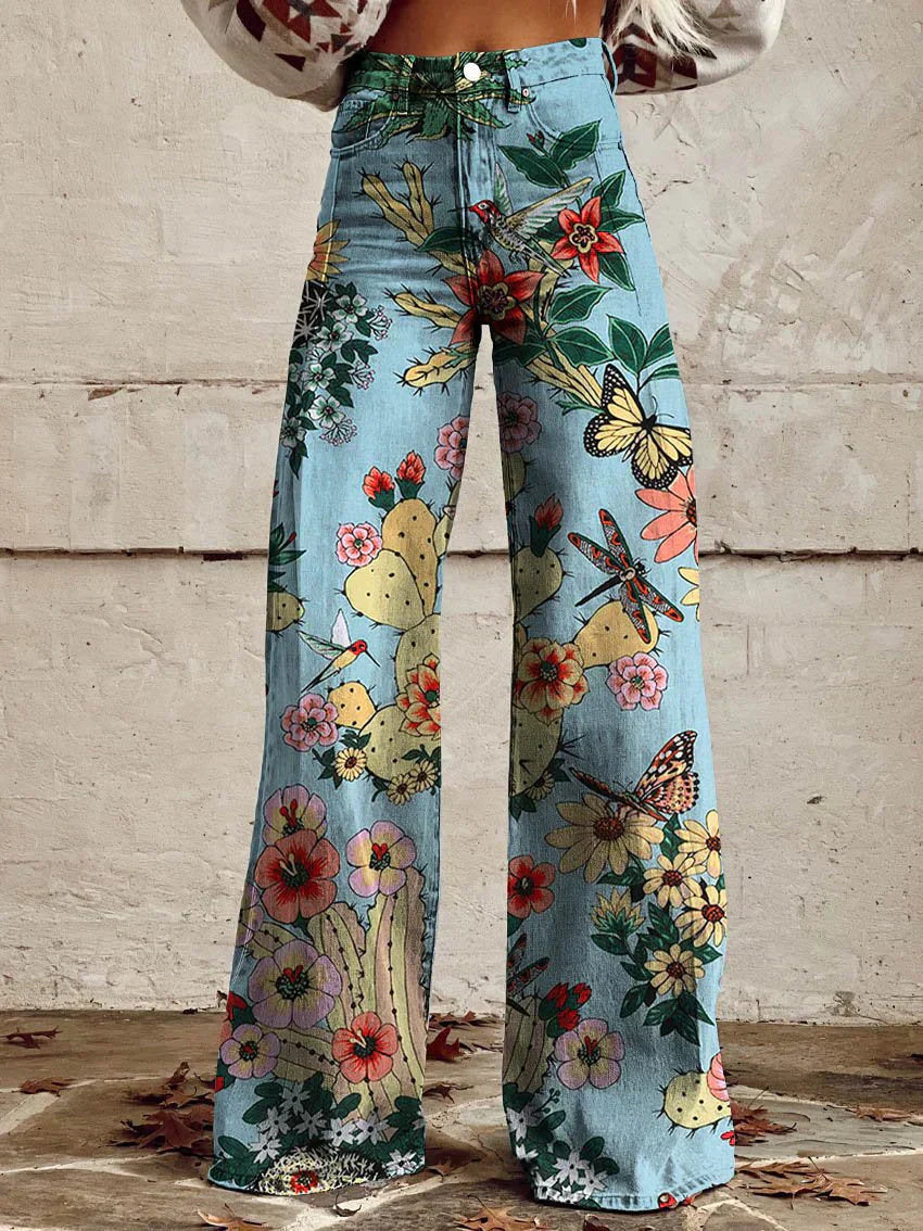 Pantalon Taille Haute Fleuri Pour Femme | Coupe Large