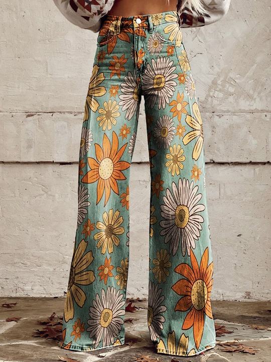 Pantalon Taille Haute Fleuri Pour Femme | Coupe Large