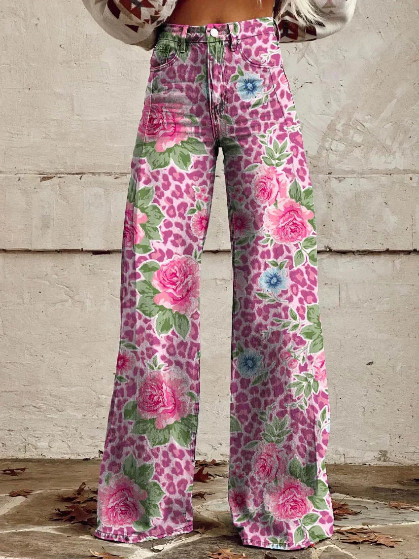 Pantalon Taille Haute Fleuri Pour Femme | Coupe Large