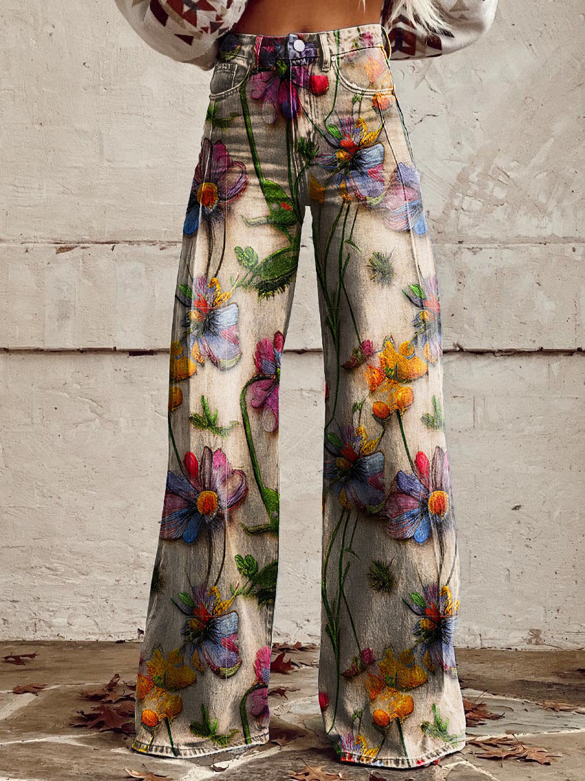 Pantalon Taille Haute Fleuri Pour Femme | Coupe Large
