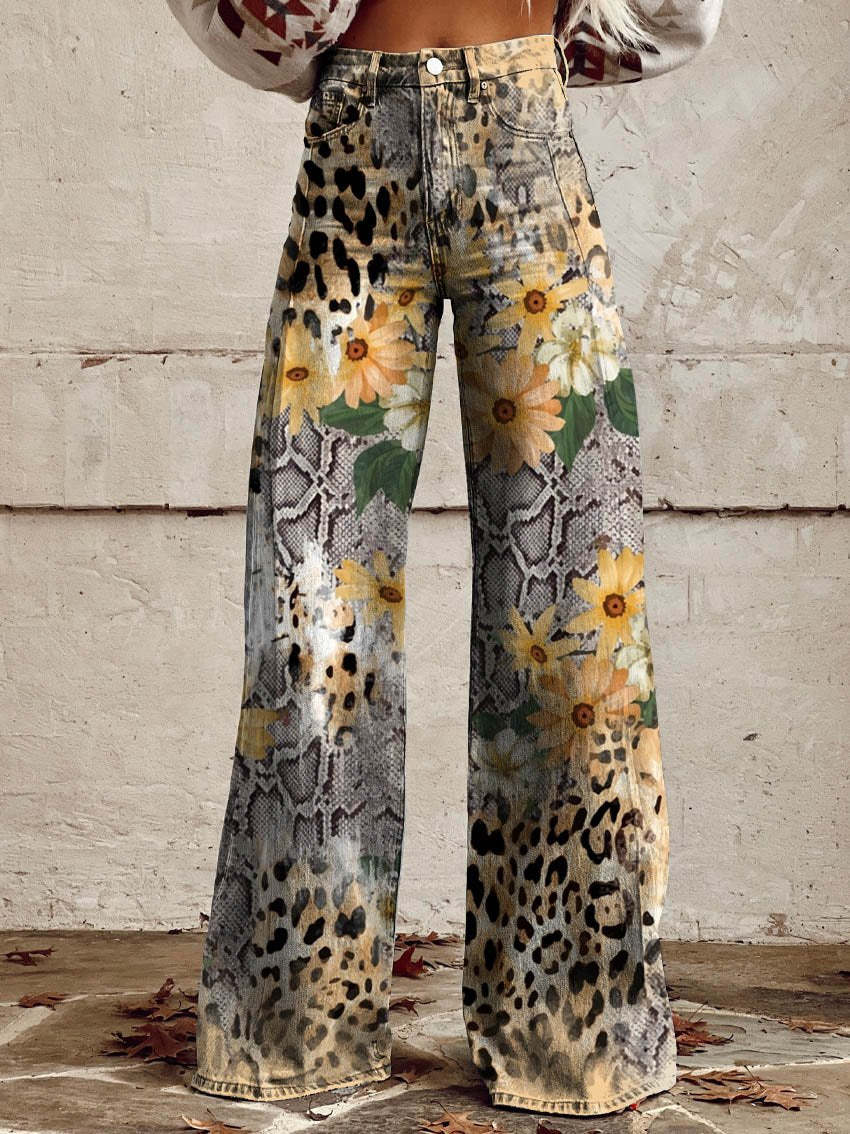 Pantalon Taille Haute Fleuri Pour Femme | Coupe Large