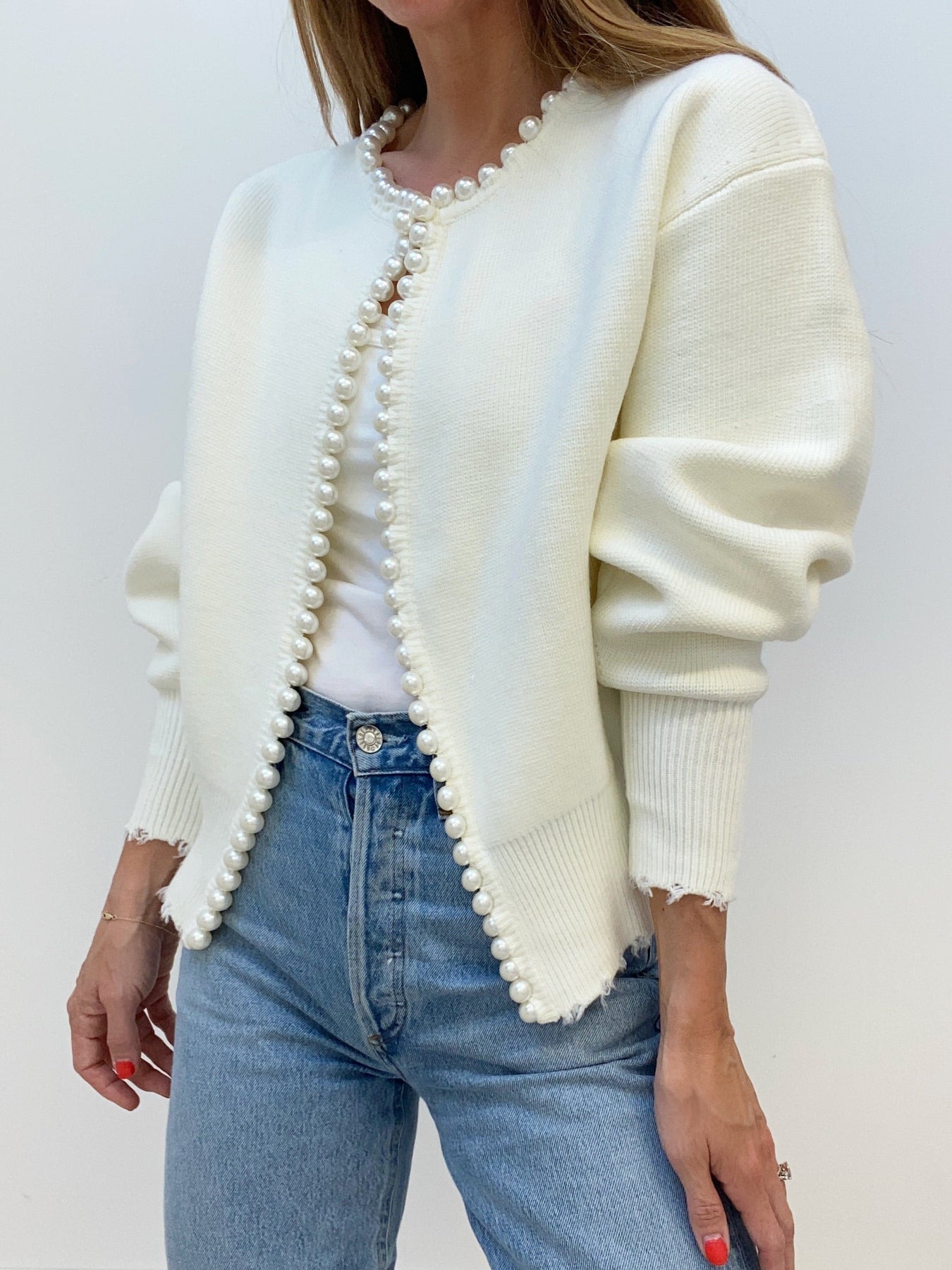 Cardigan tendance pour femme avec ouverture frontale | Détails perlés