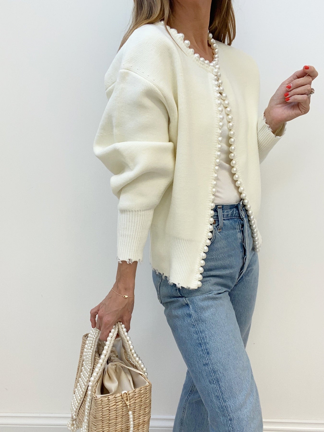 Cardigan tendance pour femme avec ouverture frontale | Détails perlés