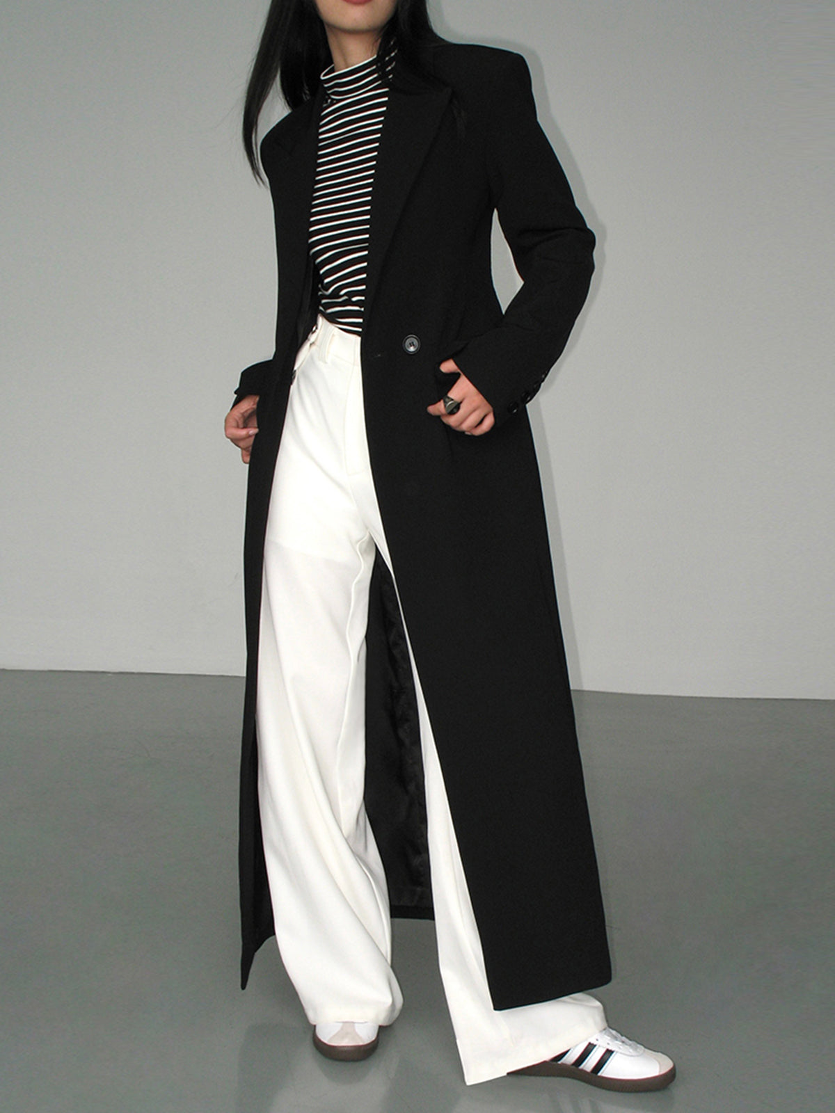 Trench-coat Long À Fermeture À Un Bouton Pour Femme | Noir