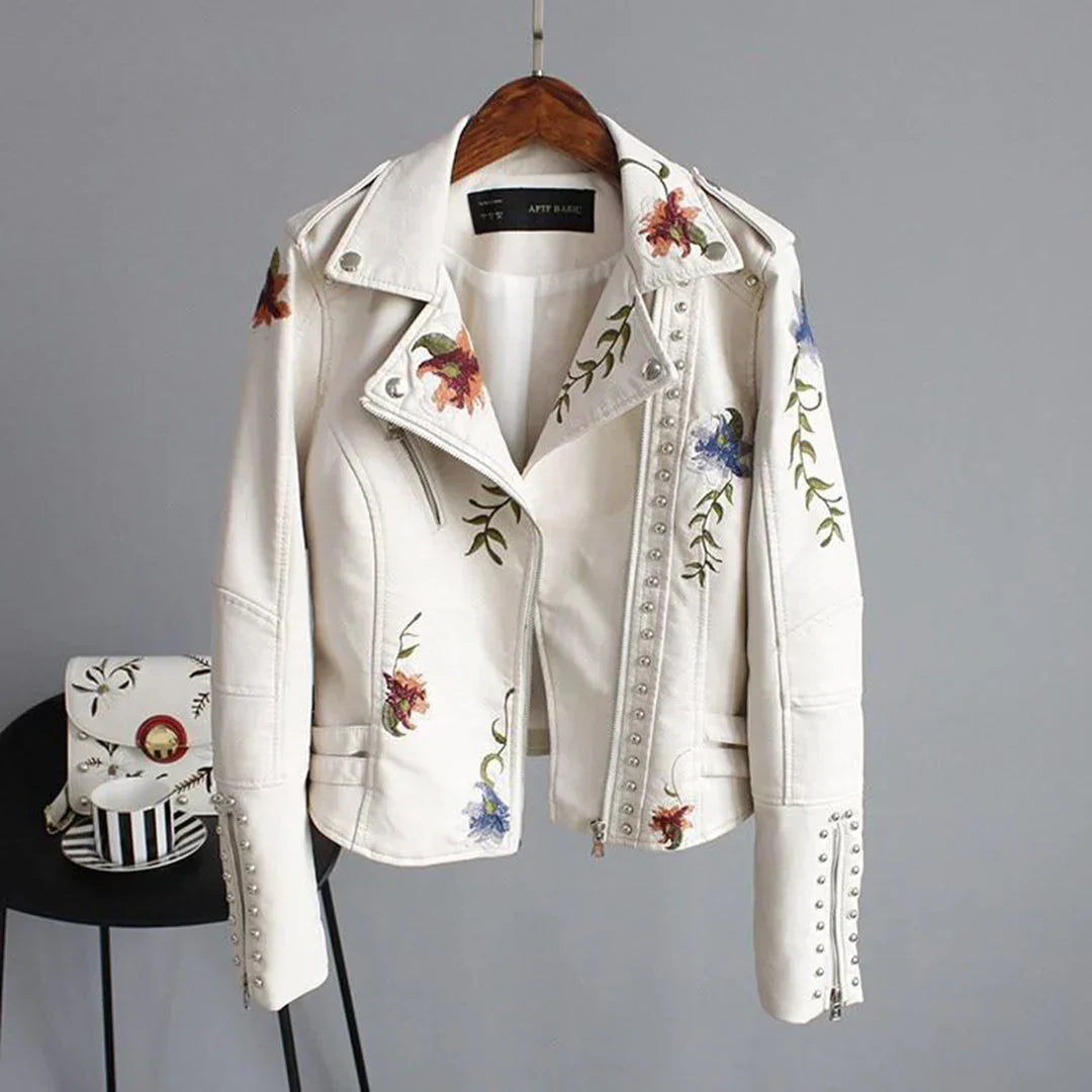 Veste En Cuir Beige À Manches Longues Pour Femme | Décontractée