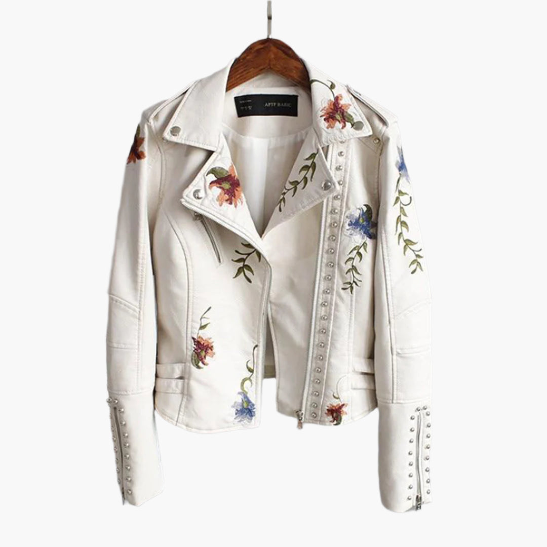 Veste Motard À Broderie Florale Pour Femme | Courte