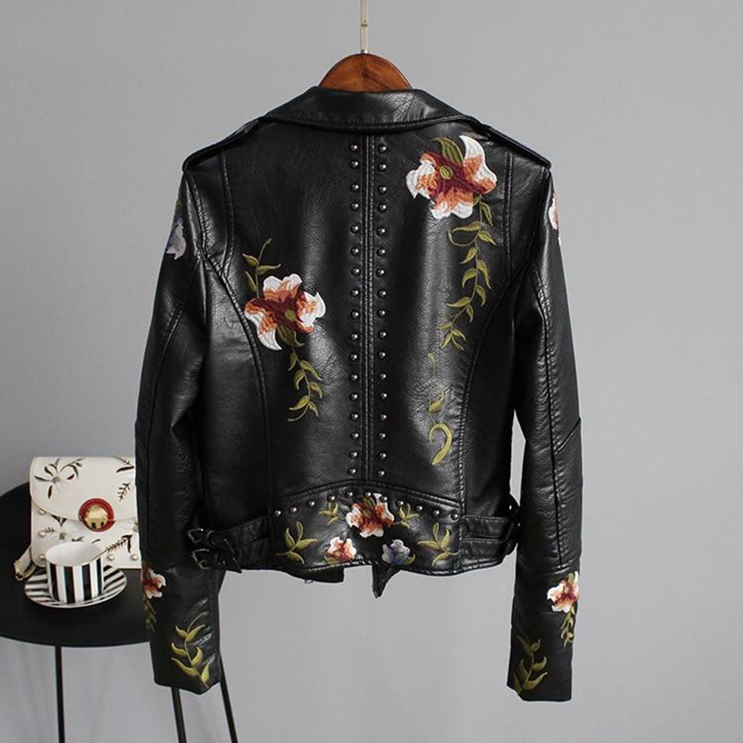 Veste Motard À Broderie Florale Pour Femme | Courte