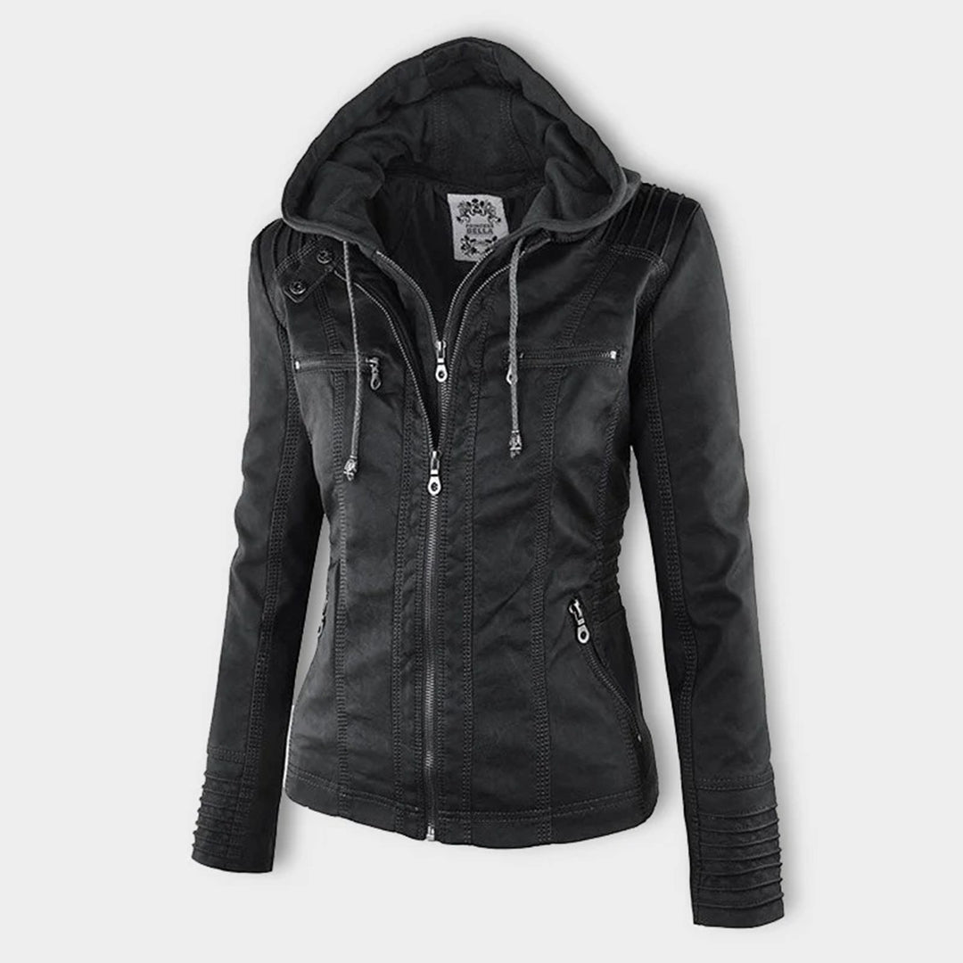 Veste Motarde En Cuir À Capuche Pour Femme | Hiver