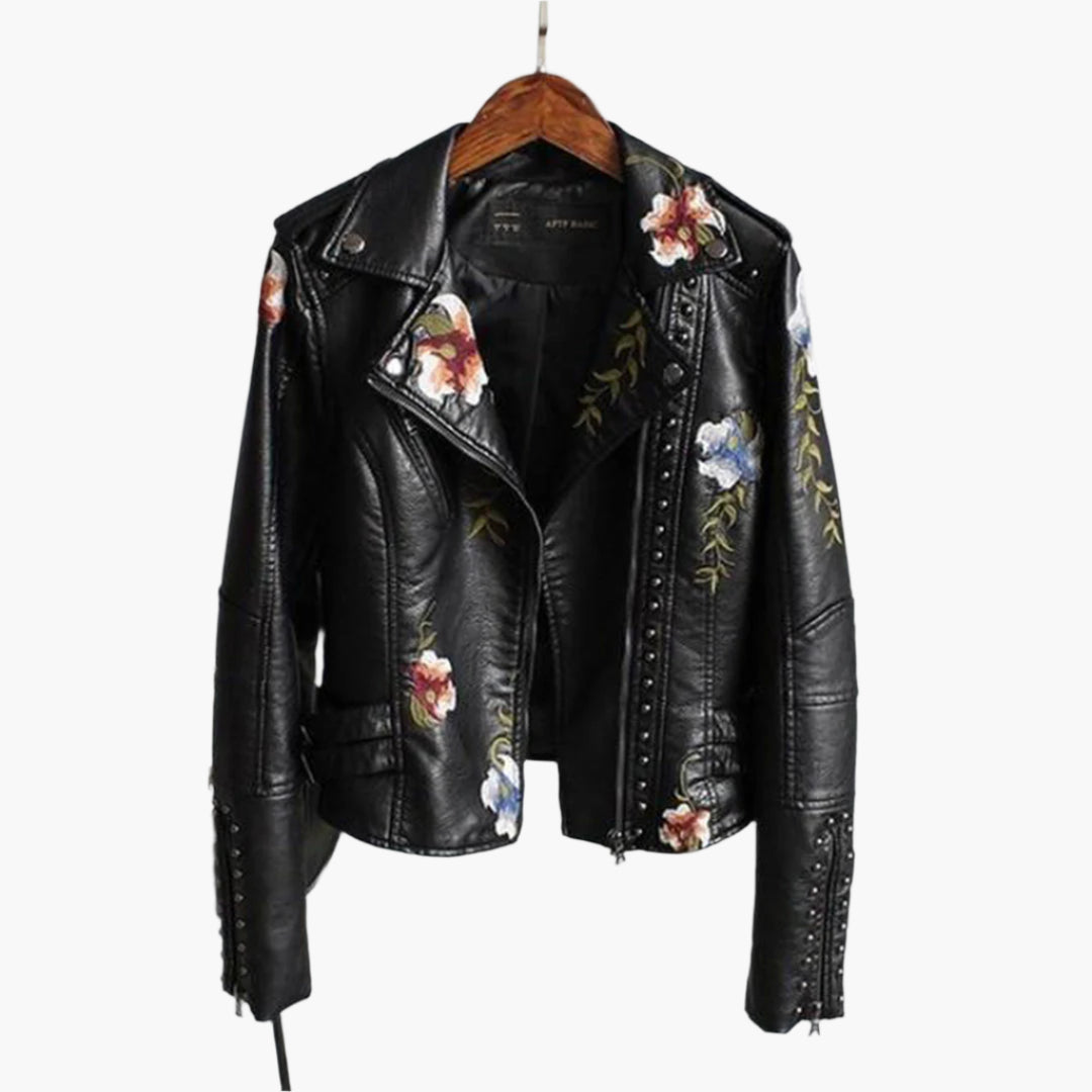Veste Motard À Broderie Florale Pour Femme | Courte